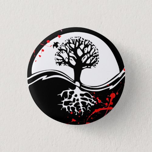 Cool blood splatter Yin Yang Tree tattoo art Pinback Button