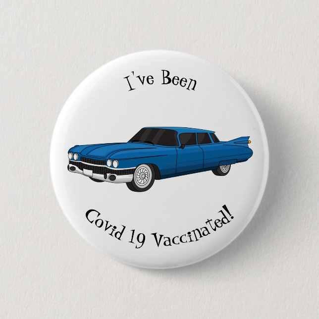 Cool blue 1959 classic car button (Front)