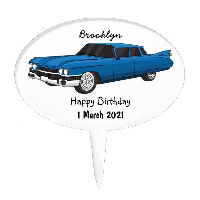 Cool blue 1959 classic car cake topper (Front)