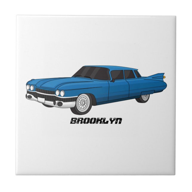 Cool blue 1959 classic car ceramic tile (Front)