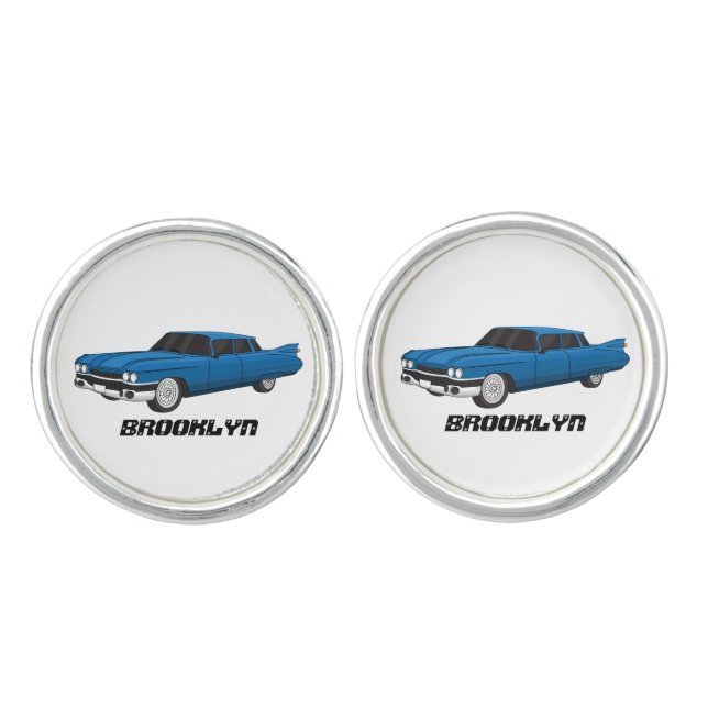 Cool blue 1959 classic car  cufflinks (Front)