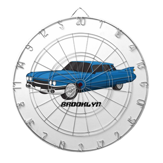 Cool blue 1959 classic car dart board (Front)