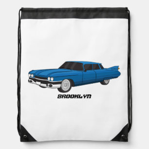 Cool blue 1959 classic car drawstring bag
