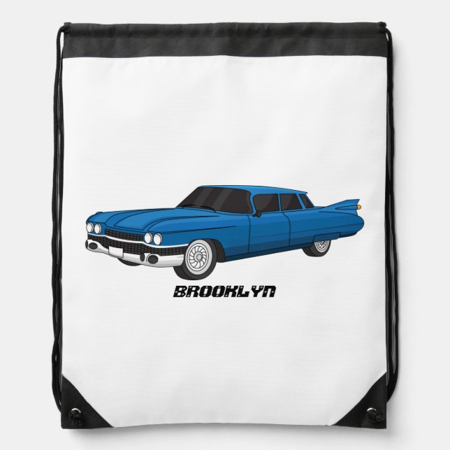 Cool blue 1959 classic car drawstring bag (Front)