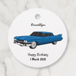 Cool blue 1959 classic car favor tags
