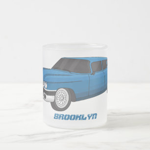 Cool blue 1959 classic car frosted glass coffee mug