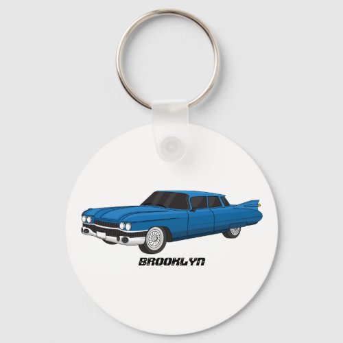 Cool blue 1959 classic car keychain