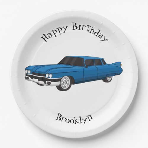 Cool blue 1959 classic car paper plates
