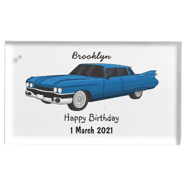 Cool blue 1959 classic car place card holder (Front)