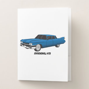 Cool blue 1959 classic car pocket folder