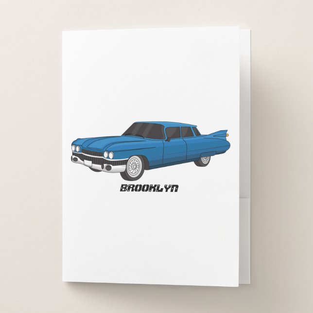 Cool blue 1959 classic car pocket folder (Front)