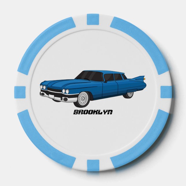 Cool blue 1959 classic car poker chips (Front)