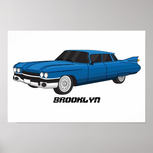 Cool blue 1959 classic car poster