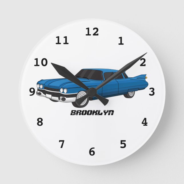 Cool blue 1959 classic car round clock (Front)