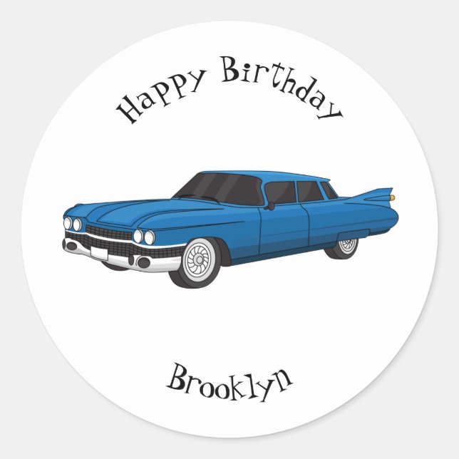 Cool blue 1959 classic car round sticker (Front)