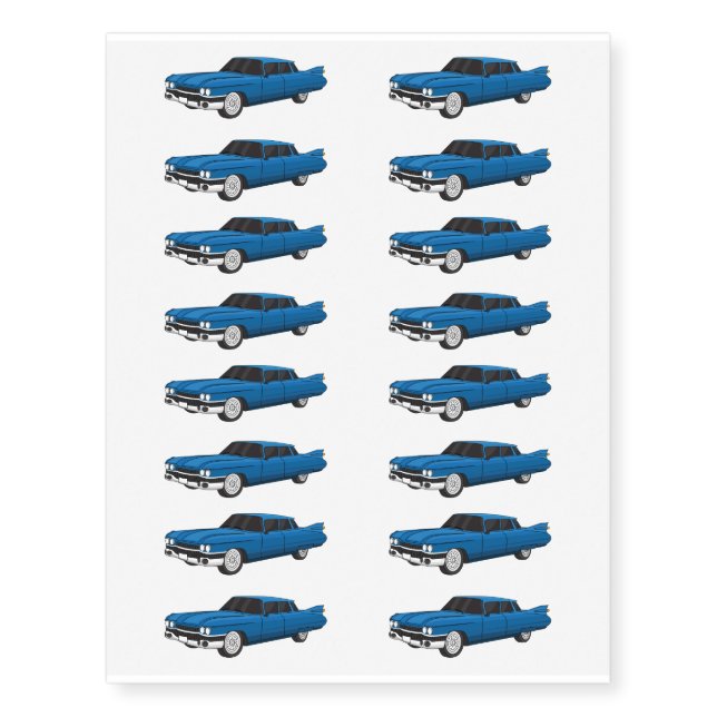 Cool blue 1959 classic car  temporary tattoos (Front)