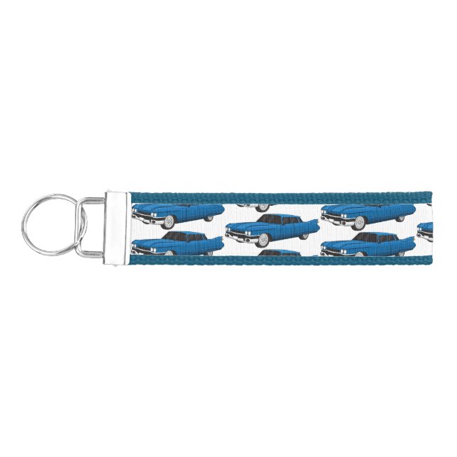 Cool blue 1959 classic car wrist keychain (Keys on Left)