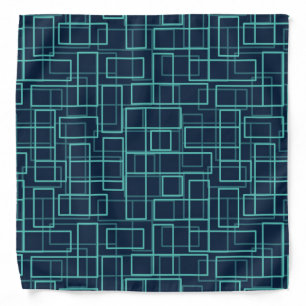 Cool Blue Abstract Geometric Grid Pattern Bandana