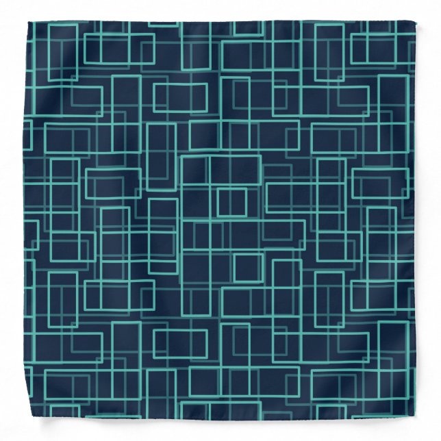 Cool Blue Abstract Geometric Grid Pattern Bandana (Front)