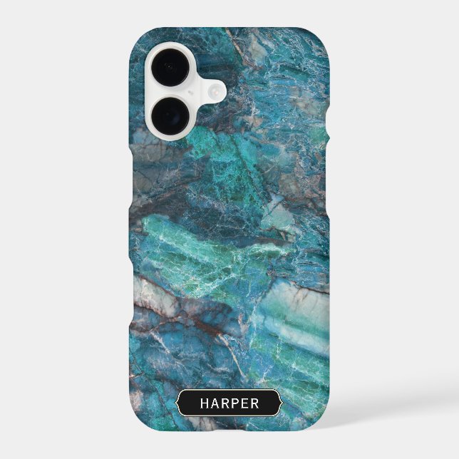 Cool Blue Abstract Marble Pattern with Name Iphone Case (Back)