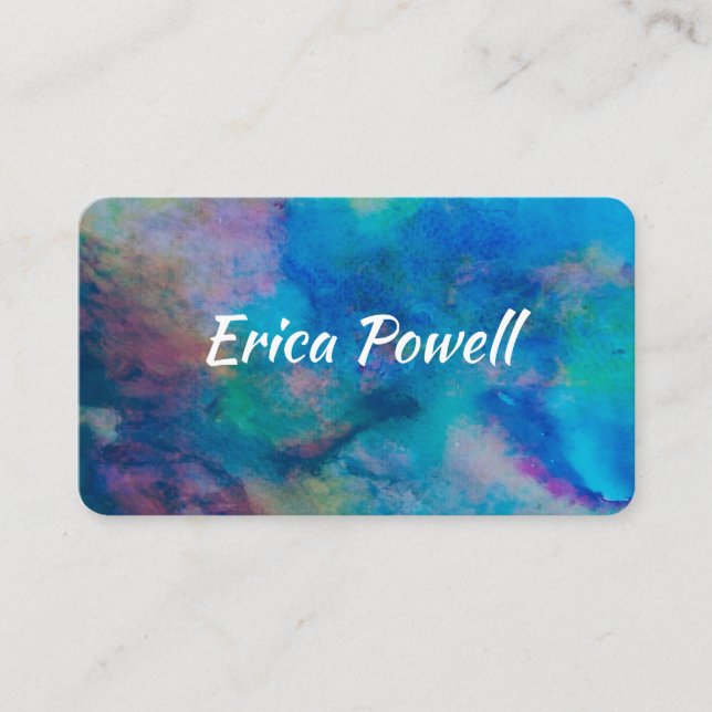 cool blue abstract modern watercolor art business card (Front)