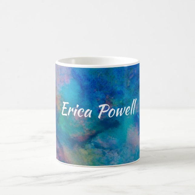 cool blue abstract modern watercolor personalized coffee mug (Center)