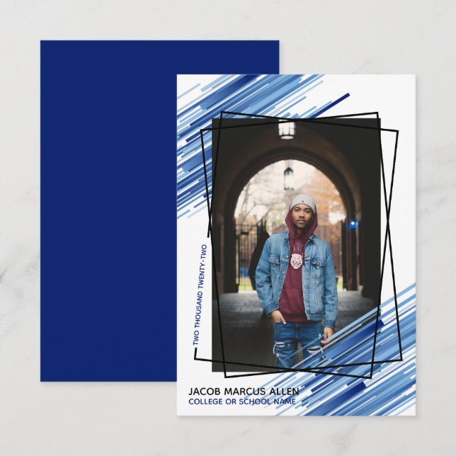 Cool Blue Abstract Photo Graduation Announcement (Front/Back)