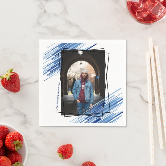 Cool Blue Abstract Photo Graduation Party Napkins (Insitu)