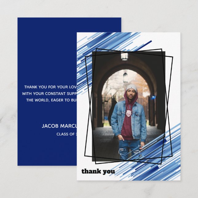Cool Blue Abstract Photo Graduation Thank You Card (Front/Back)