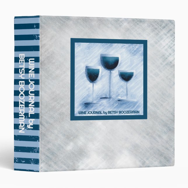 Cool blue abstract wine glass journal food pairing 3 ring binder (Front/Spine)
