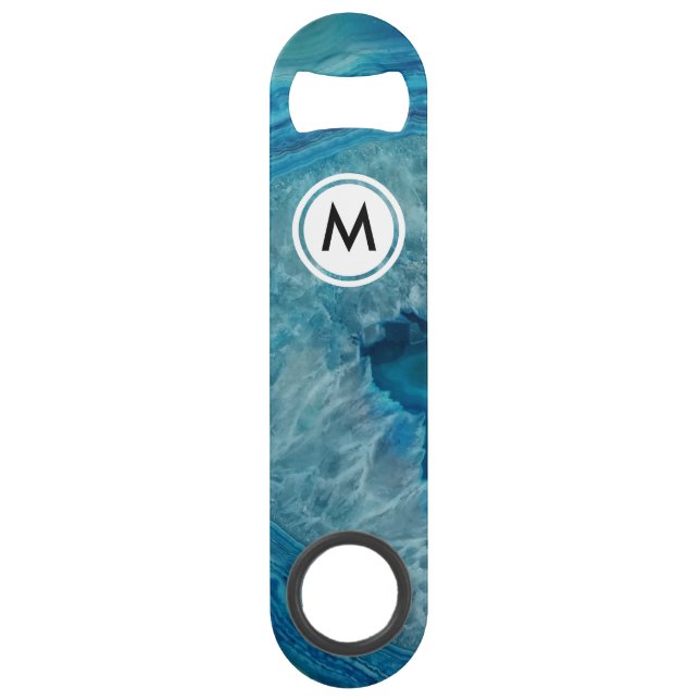 Cool Blue Agate Pattern with Monogram Bar Key (Front)