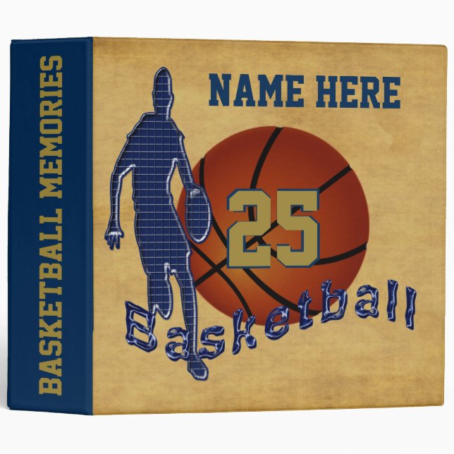 Cool Blue and Gold Basketball Binder PERSONALIZED (Front/Spine)