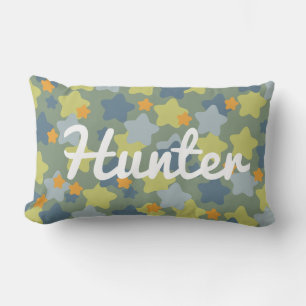 Cool Blue and Green Star Camo Boys Room Lumbar Pillow