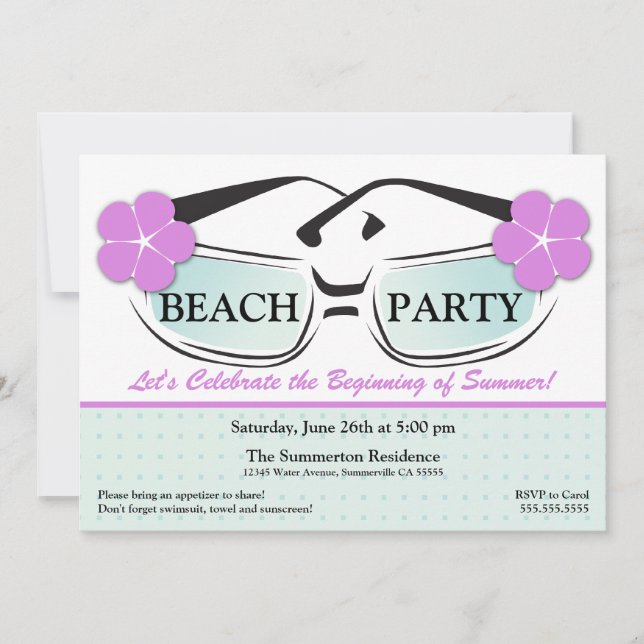 Cool Blue and Purple Summer Sunglasses Invitation (Front)