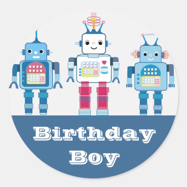 Cool Blue and Red Robots Novelty Gifts Classic Round Sticker (Front)