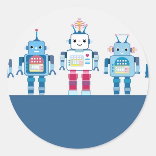 Cool Blue and Red Robots Novelty Gifts Classic Round Sticker