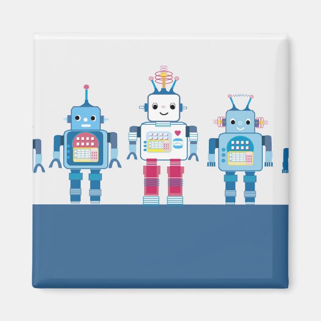 Cool Blue and Red Robots Novelty Gifts Magnet (Front)