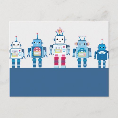 Cool Blue and Red Robots Novelty Gifts Postcard