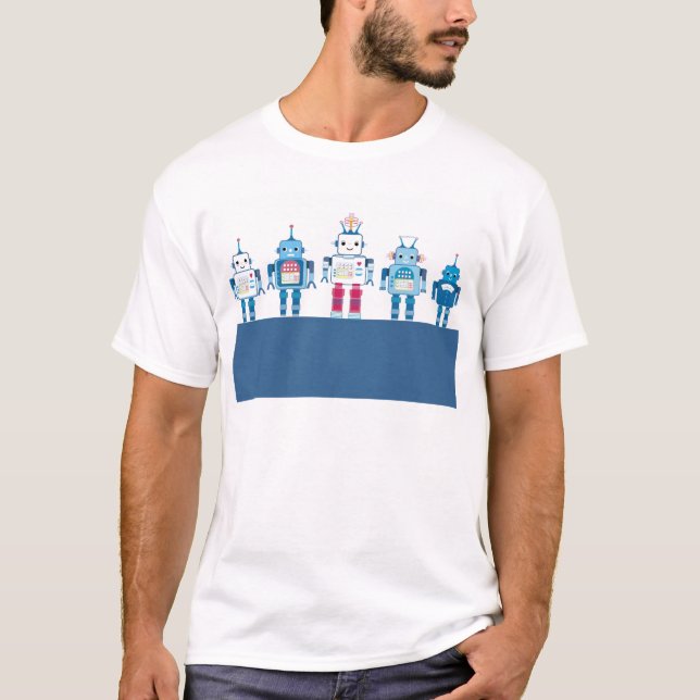 Cool Blue and Red Robots Novelty Gifts T-Shirt (Front)