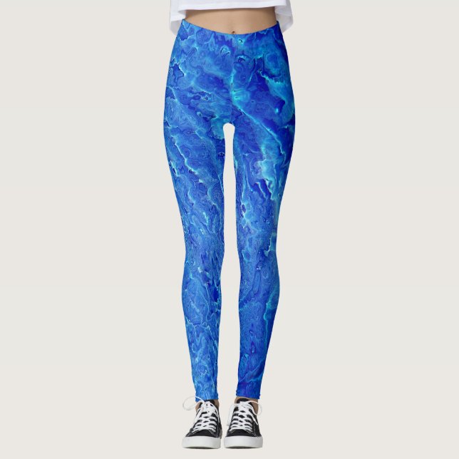 Cool Blue and Unique Water Patterns Leggings (Front)