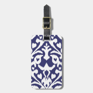 Cool blue and white ikat tribal pattern luggage tag