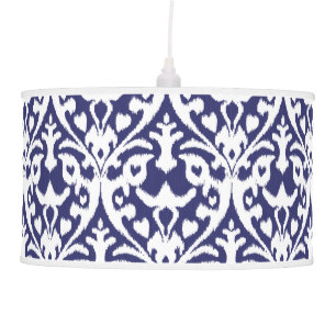 Cool blue and white ikat tribal pattern pendant lamp