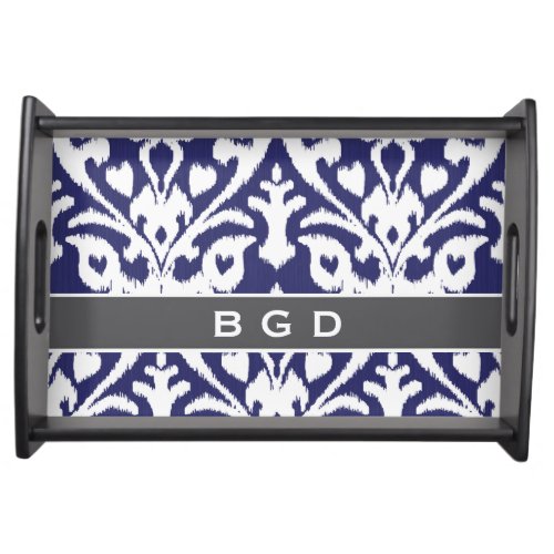 Cool blue and white ikat tribal pattern serving tray