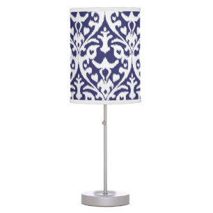 Cool blue and white ikat tribal pattern table lamp