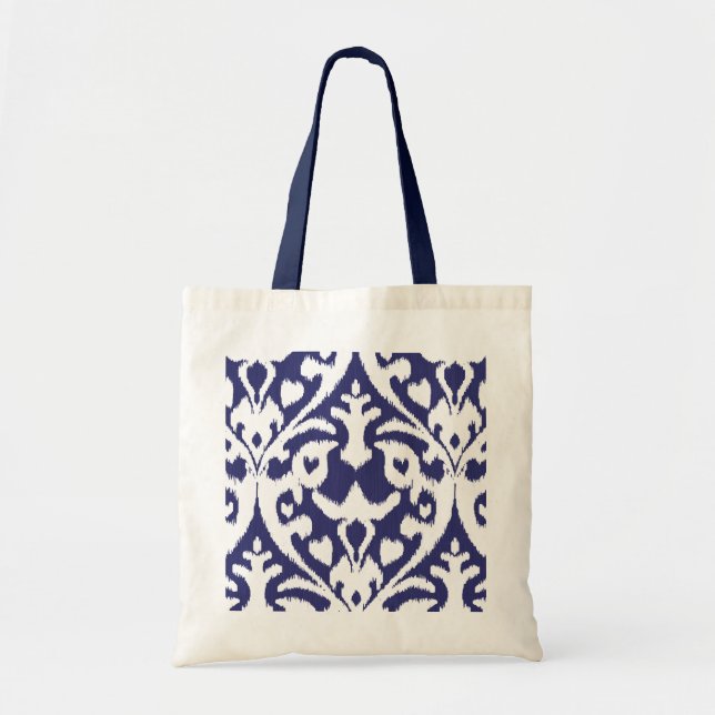 Cool blue and white ikat tribal pattern tote bag (Front)