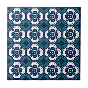 Cool Blue and White Mosaic Pattern Ceramic Tile