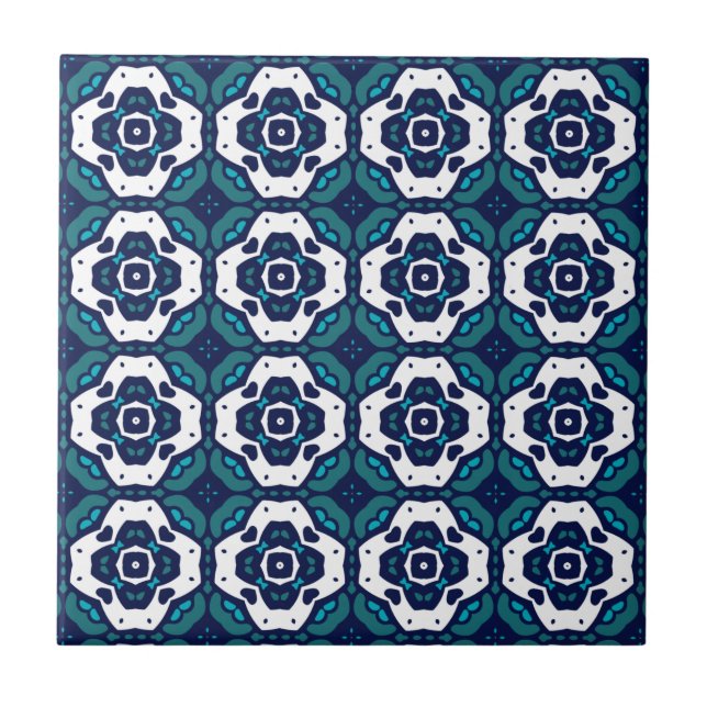 Cool Blue and White Mosaic Pattern Ceramic Tile (Front)