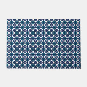 Cool Blue and White Mosaic Pattern Doormat
