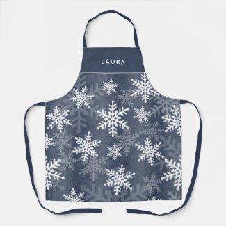 Cool Blue And White Snowflakes Christmas Holiday Apron