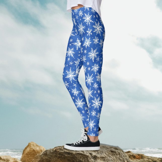 Cool Blue And White Snowflakes Watercolor Pattern  Leggings (Creator Uploaded)